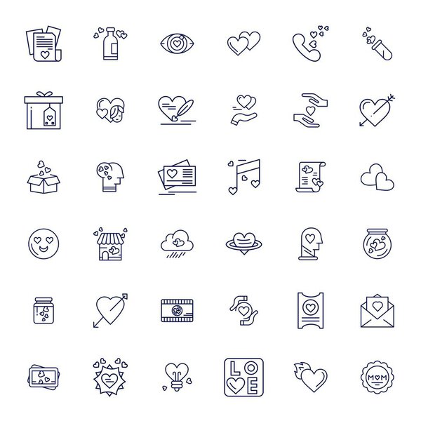 Преобразование ваших конструкций с 36 жирных линий векторные иконки тематические вокруг Heartfelt, разработанные в 64x64 пикселей выравнивания разрешение для максимальной ясности.