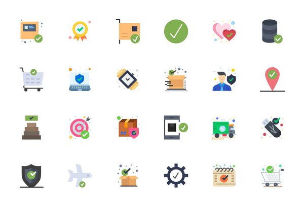 Увеличьте ваши проекты с 24 иконки плоский вектор тематические вокруг Подтверждено, с высоким разрешением PIXEL Идеальное разрешение идеально подходит для чистых и профессиональных конструкций.