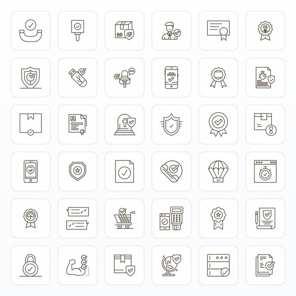 Увеличьте ваши проекты с 36 жирных иконок линии вектор вокруг Проверено, показывая 128x128 Редактируемое разрешение идеально подходит для чистых и профессиональных конструкций.