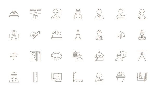 Сложный набор из 28 векторных иконок тонкой линии для инженера, разработанный с высоким разрешением дисплея Идеальная четкость для профессионального применения.