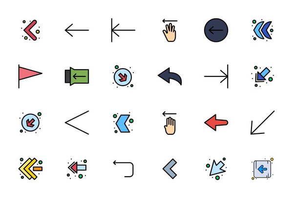 Коллекция, состоящая из 24 векторных иконок с плоской линией для левого края, оптимизирована в разрешении 256x256.