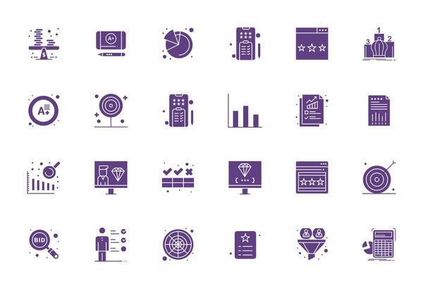 Красиво отображается 24 заполненных векторных иконки для оценки, созданных с разрешением 128x128 для потрясающей визуальной согласованности между платформами.