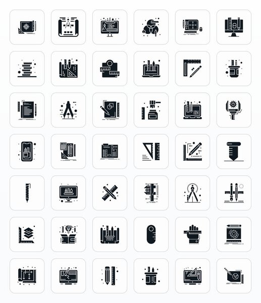 Откройте для себя набор из 42 векторных иконок Glyph, созданных для темы Ruler, с дизайном 64x64 пикселей, идеально подходящим для современных UI / UX проектов.