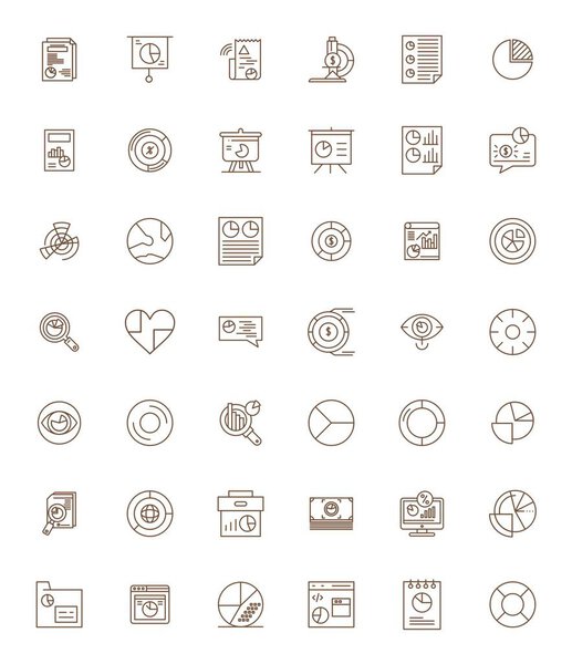 Преобразование ваших конструкций с 42 жирных линий векторные иконки тематические вокруг диаграммы пирогов, разработанные в сетчатой сетки Готовый Разрешение Встроенный для максимальной ясности.