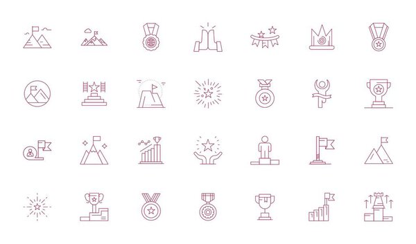 Мастерски созданные 28 векторных иконок, представляющих триумф в тонкой линии, с высоким разрешением пикселей Оптимизированное разрешение для исключительного визуального качества.