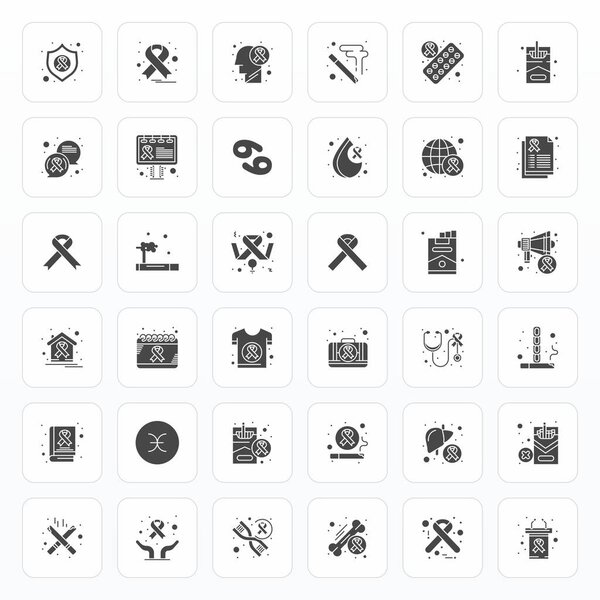 36 векторов Glyphh PIXEL Perfect для рака, поставляемых в формате Retina Ready для постоянного улучшения зрения.