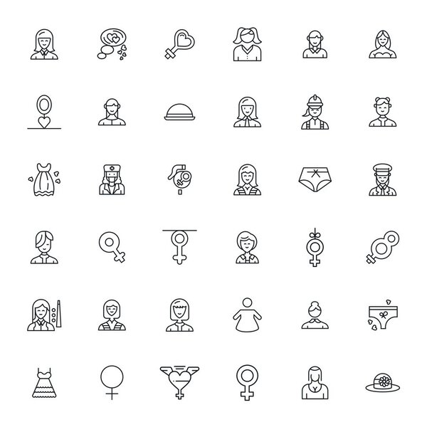 This set of 36 Bold Line vector icons captures Lady themes in 64x64 Detail Enhanced quality, perfect for tech and business applications.