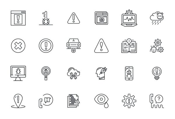 Download 24 scalable Bold Line vector icons designed for Problem, featuring Pixel Optimized 128x128 resolution suitable for professional and creative projects.