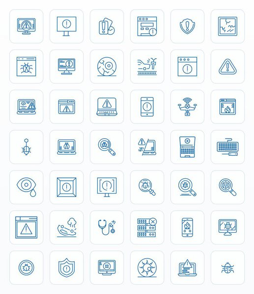 Revolutionary set of 42 Pixel Optimized vector icons inspired by Malfunction, created in Bold Line format at High Resolution resolution for cutting-edge design.