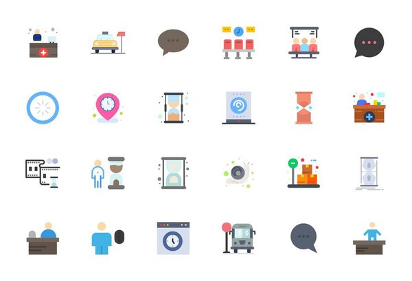 Инновационный пакет из 24 векторных икон на тему Ожидание, демонстрация плоского дизайна в формате 64x64 Display Perfect для современных цифровых решений.