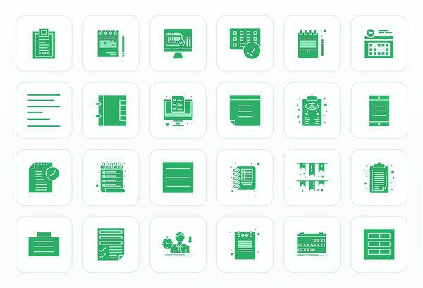 Инновационный пакет из 24 векторных значков на тему ToDo, демонстрирующий дизайн Glyph в формате Retina Ready Grid Fitted для современных цифровых решений.