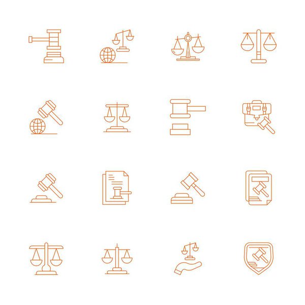Streamlined set of 16 vector icons for Arbitration in Thin Line aesthetic, featuring Retina Ready Pixel Optimized resolution for seamless user experiences.
