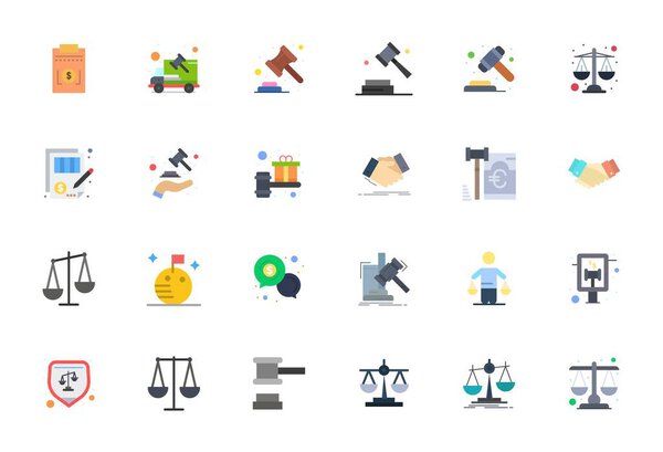 Premium collection of 24 Flat vector icons for Settlement, meticulously crafted in High Resolution PIXEL Perfect resolution for superior visual impact.