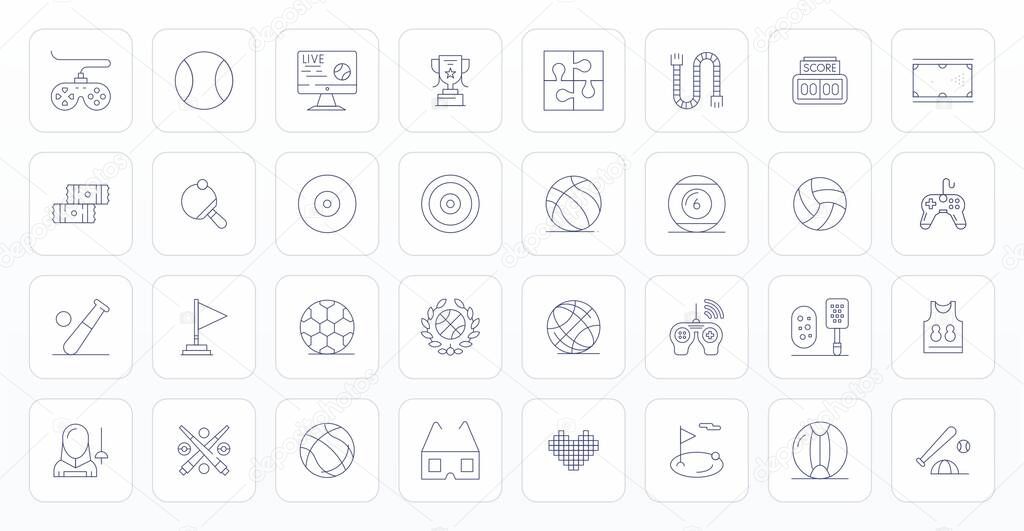 Ultimate collection of 32 vector icons representing Game in Thin Line aesthetic, optimized with 128x128 Grid Fitted resolution for maximum impact.
