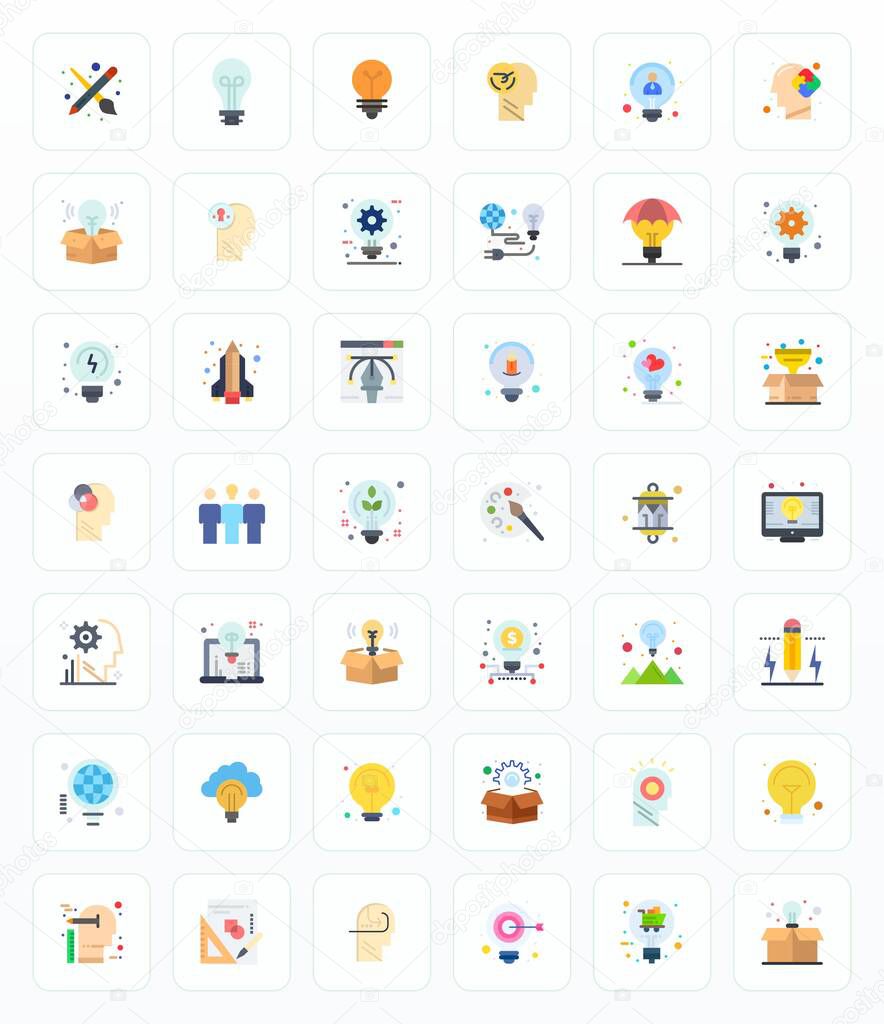 Exclusive collection of 42 Flat vector icons for Creativity, developed with High Resolution Detail Enhanced resolution for premium brand experiences.