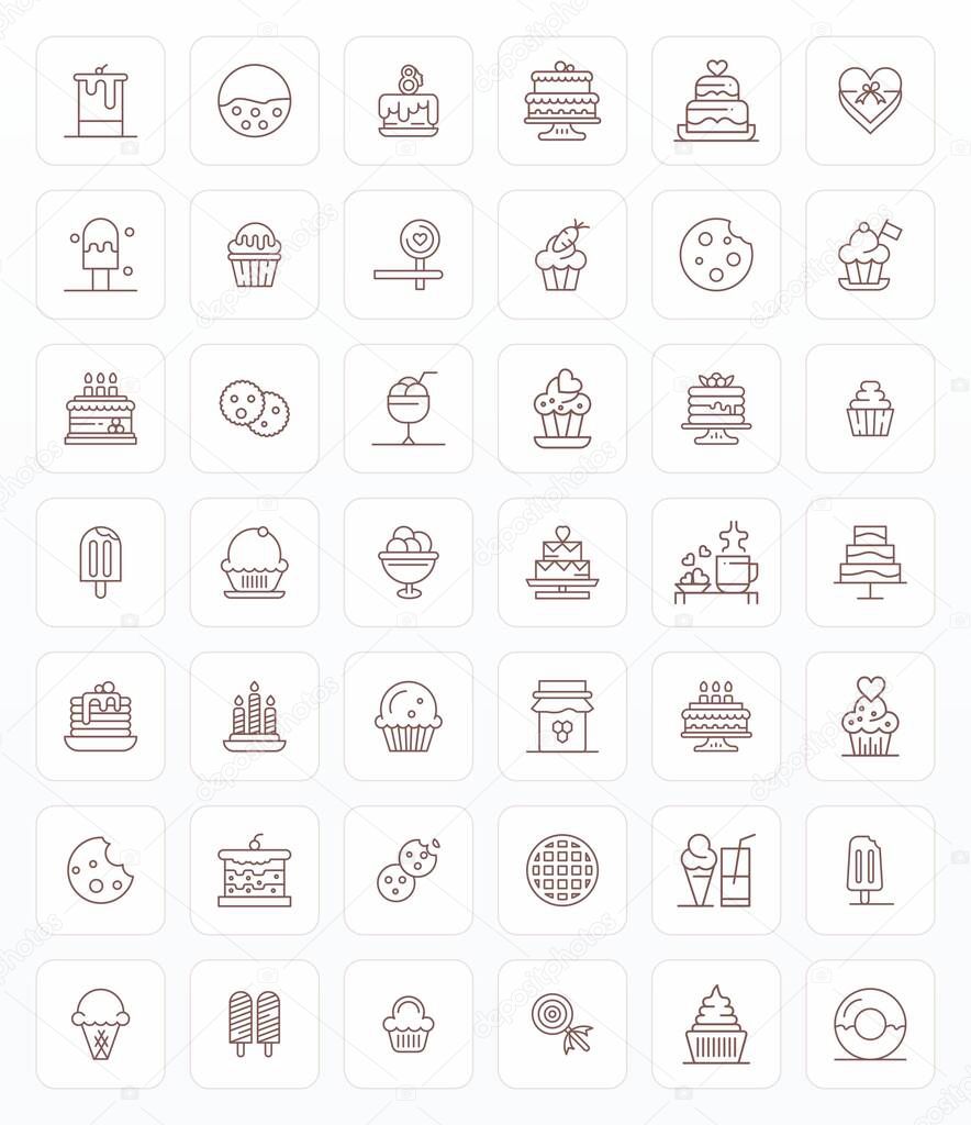 Professional-grade collection of 42 Bold Line vector icons representing Sweet Treat, crafted with 128x128 Pixel Optimized precision for enterprise applications.