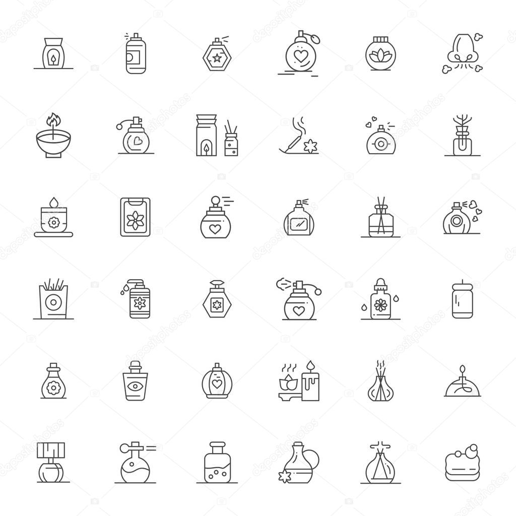 Premium collection of 36 Bold Line vector icons for Fragrance, meticulously crafted in High Resolution Grid Fitted resolution for superior visual impact.