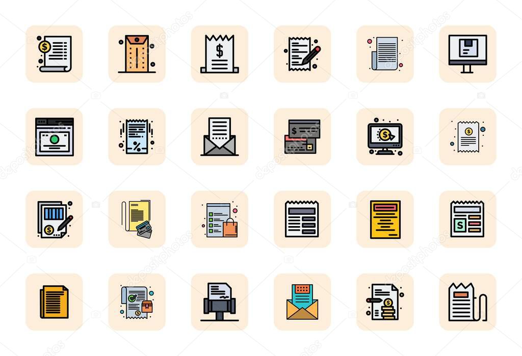 This collection features 24 LineFilled Pixel Aligned vector icons tailored to the Receipt theme, optimized in 64x64 format for digital design.