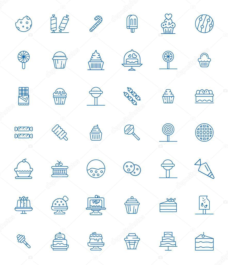 Download 42 scalable Bold Line vector icons designed for Confectionery, featuring PIXEL Perfect High Resolution resolution suitable for professional and creative projects.