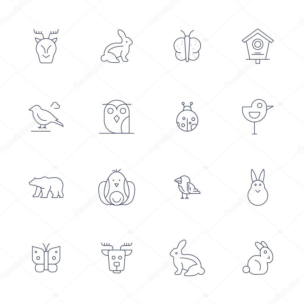 This collection features 16 Thin Line Grid Fitted vector icons tailored to the Fauna theme, optimized in Retina Ready format for digital design.