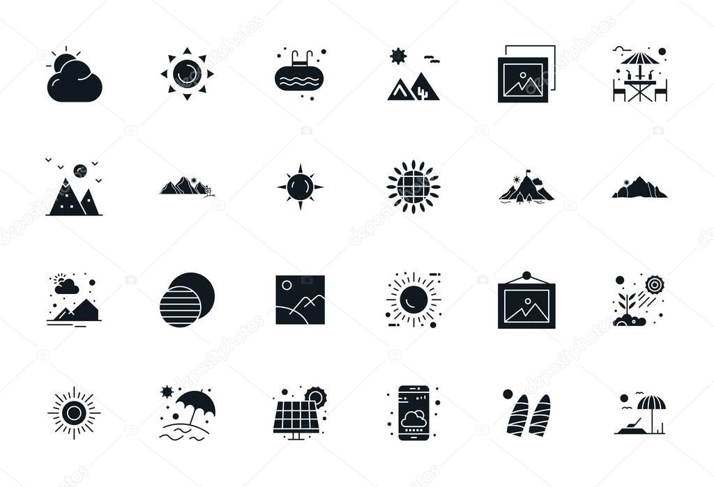 Download 24 scalable Filled vector icons designed for Sun, featuring Detail Enhanced 64x64 resolution suitable for professional and creative projects.
