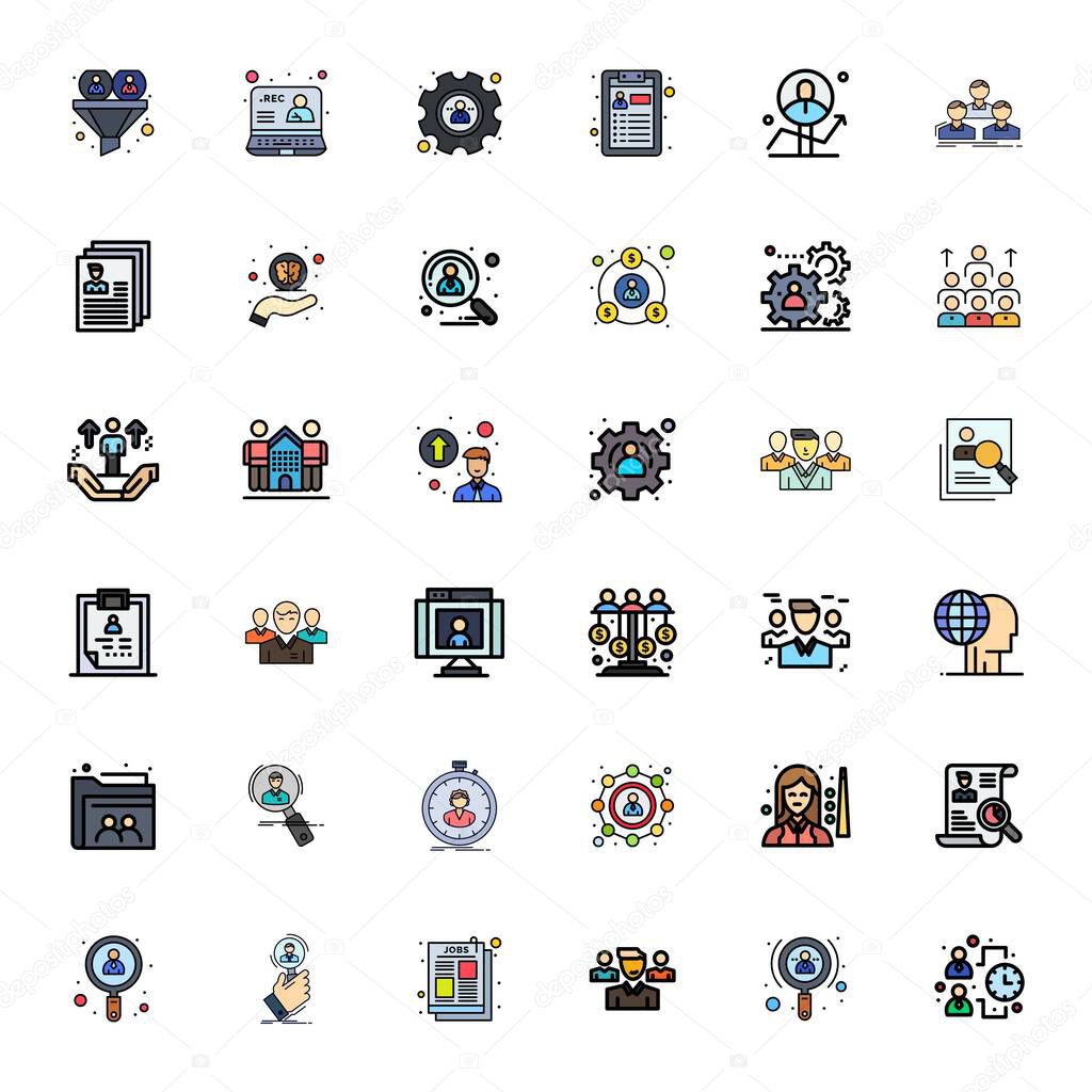 Streamlined set of 36 vector icons for Human Resources in Line Filled aesthetic, featuring 256x256 Editable resolution for seamless user experiences.