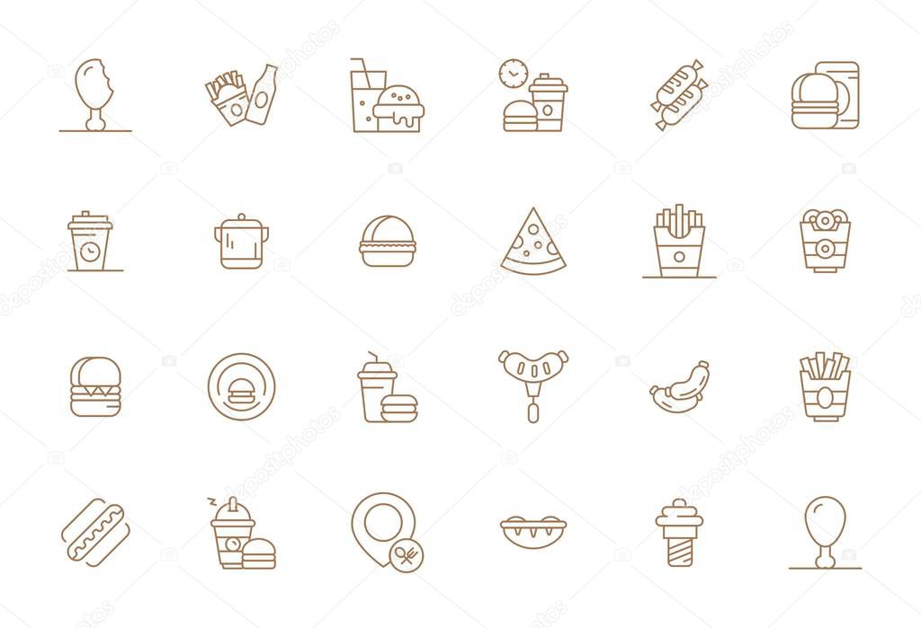 Beautifully rendered 24 Bold Line Pixel Aligned vector icons for Fastfood, created at 256x256 resolution for stunning visual consistency across platforms.