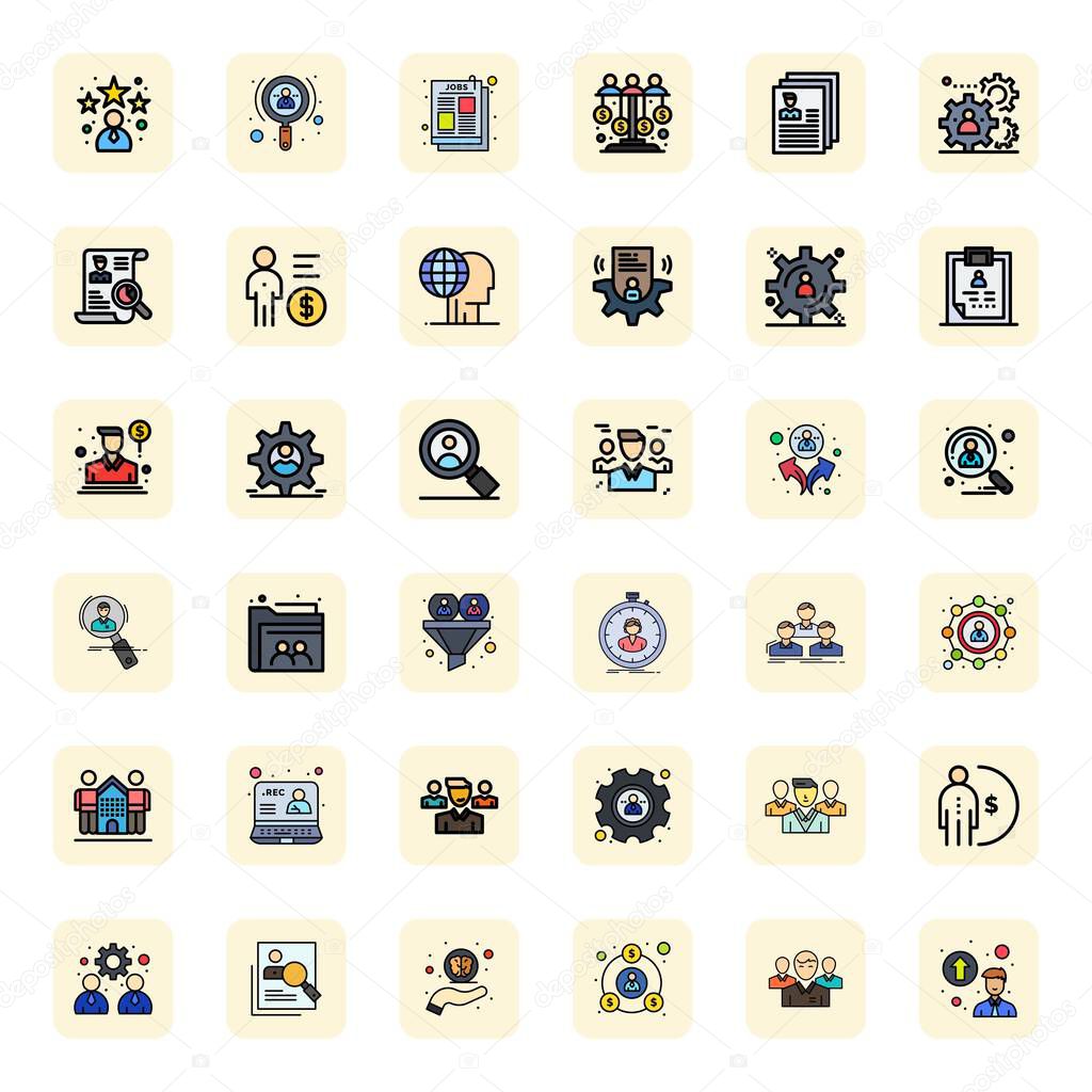 Innovative pack of 36 vector icons themed around Human Resources, showcasing LineFilled design in 64x64 Pixel Optimized format for modern digital solutions.