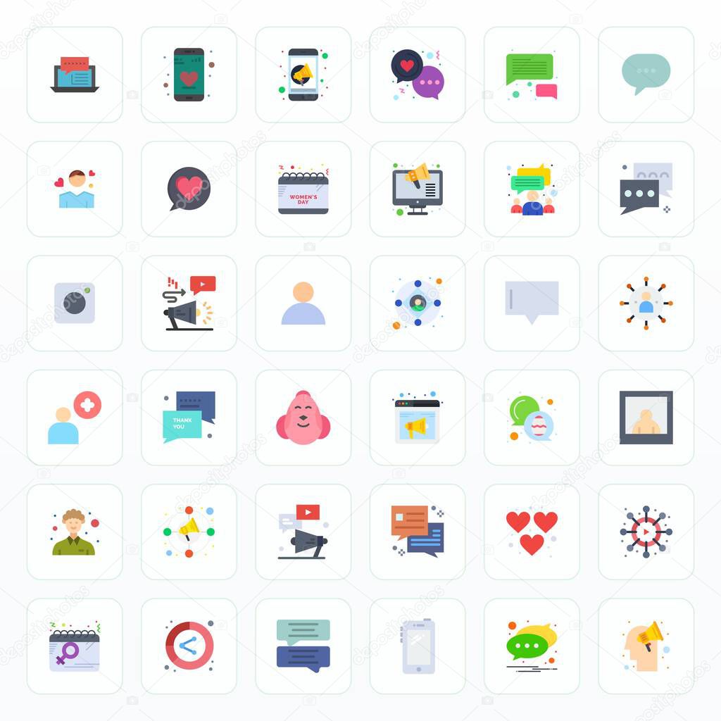 This Social Media vector icon pack includes 36 Flat designs in 128x128 Pixel Aligned format, perfect for enhancing digital interfaces.