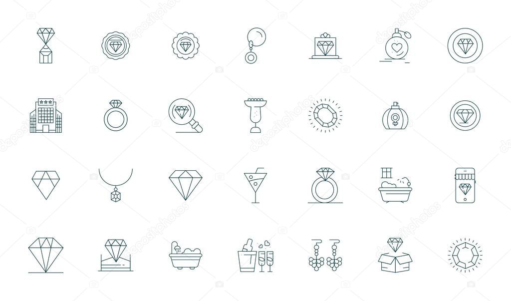Strategic bundle featuring 28 vector icons representing Luxury in Thin Line format, optimized with 256x256 Editable quality for professional workflows.