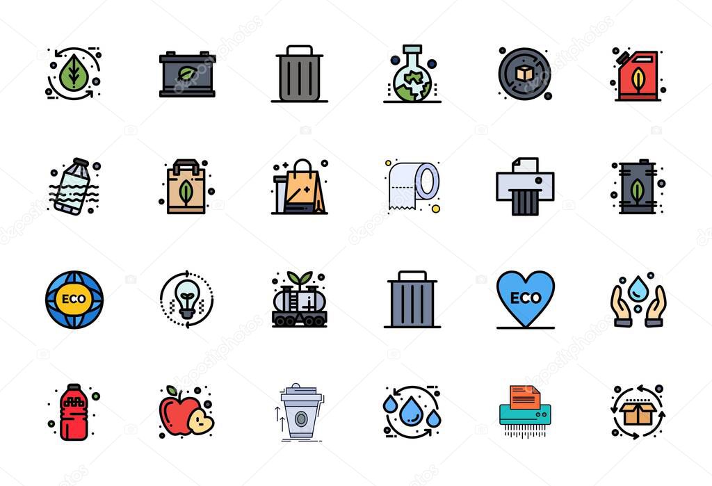 This Recycling vector icon pack includes 24 Line Filled designs in Retina Ready Pixel Aligned format, perfect for enhancing digital interfaces.