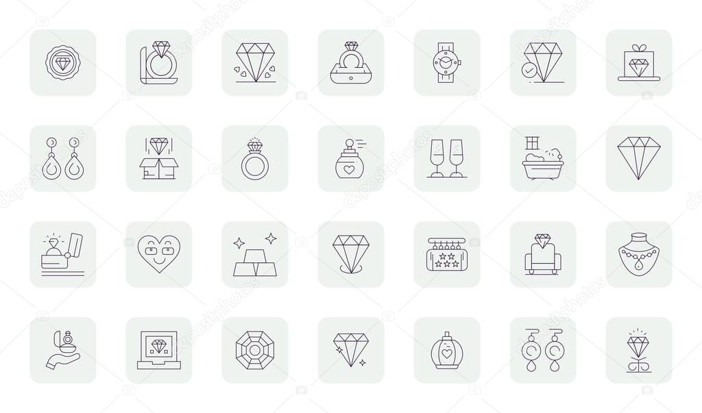 State-of-the-art bundle featuring 28 Editable vector icons inspired by Luxury, created in Thin Outline format at 64x64 for next-generation interfaces.
