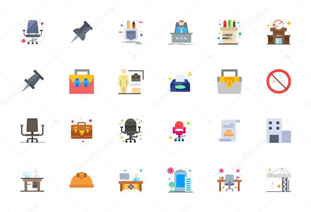 State-of-the-art bundle featuring 24 Pixel Aligned vector icons inspired by Workplace, created in Flat format at 64x64 for next-generation interfaces.