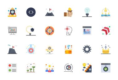 Gelişim etrafında 24 vektör simgesi özenle tasarlandı, 128x128 çağdaş tasarım ihtiyaçları için düzenlenebilir hassasiyetle Düz olarak tasarlandı.