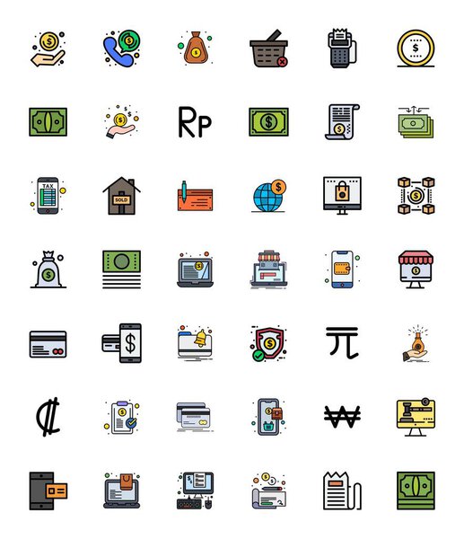 Динамический набор из 42 векторных значков в плоской линии заполнены, специально для сделки с 64x64 дисплей идеальное качество подходит для цифровых продуктов.