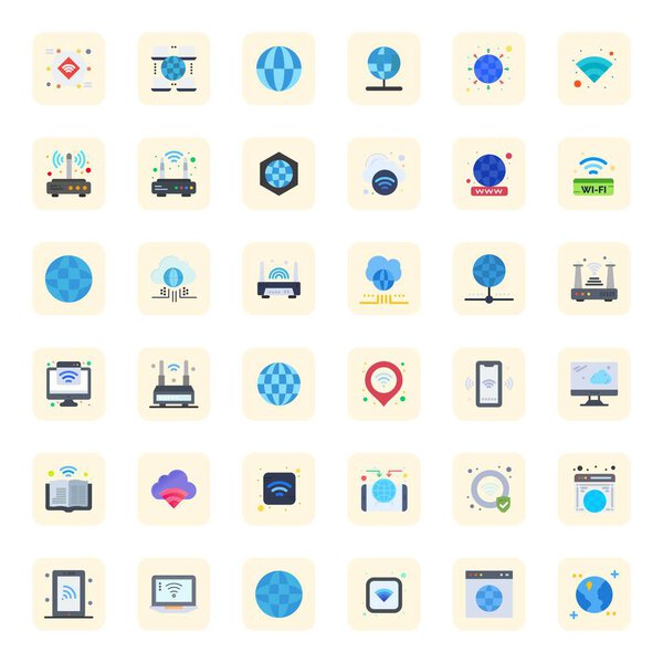 Современный комплект, включающий 36 пиксельных оптимизированных векторных иконок, вдохновленных доступом в Интернет, созданный в плоском формате при высоком разрешении для интерфейсов следующего поколения.
