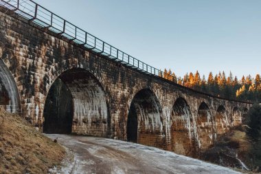 Karpatya dağları, kış, karlı tepeler, viyadük, at