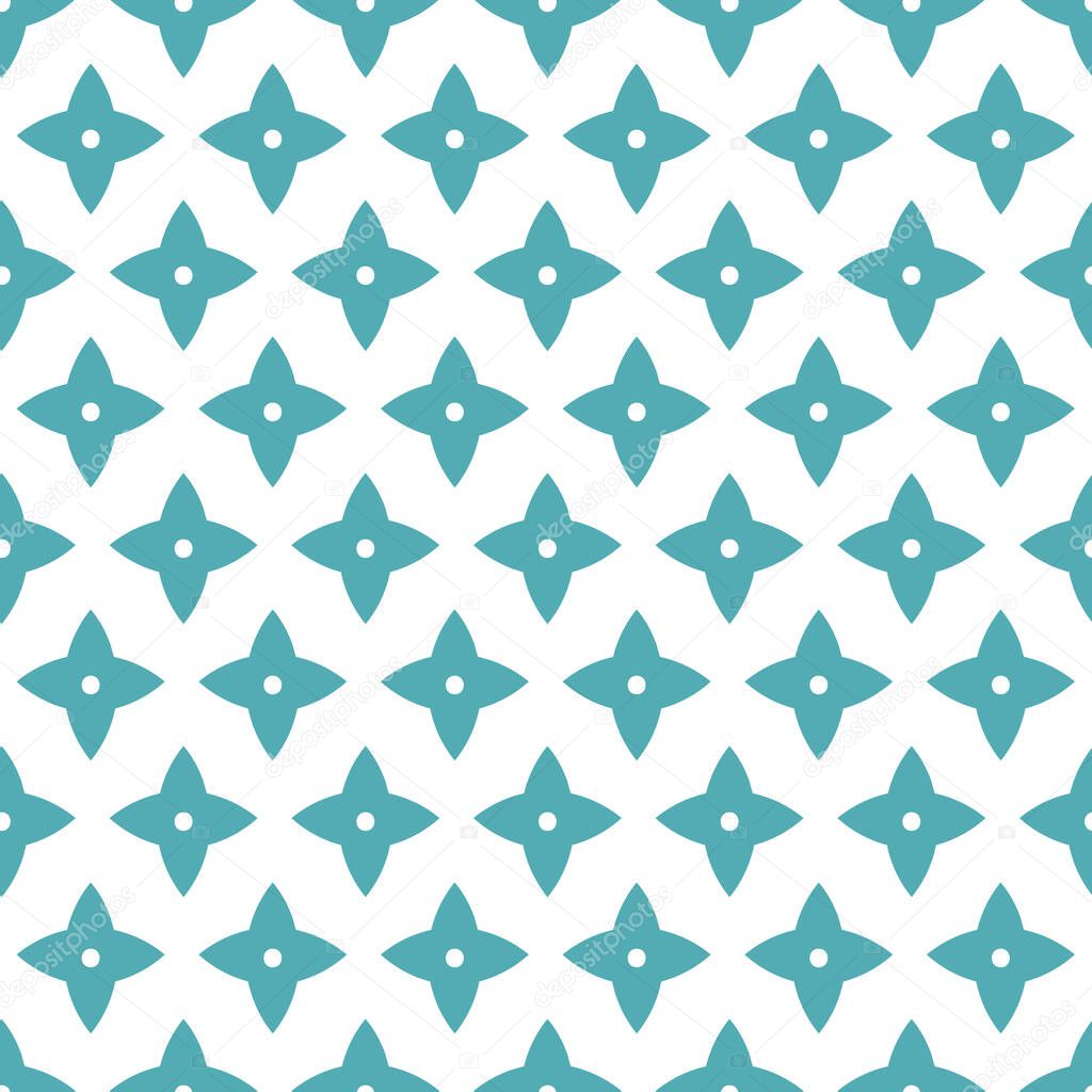 Geometric stylized blue flower pattern. Vector design backdrop. 