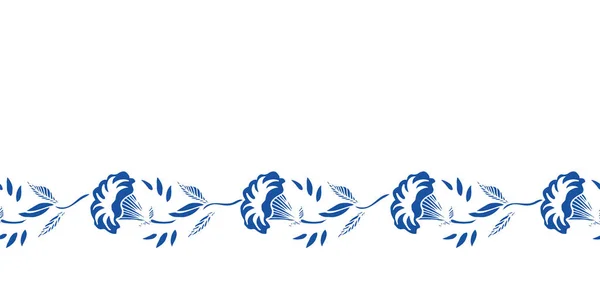 Классический фарфоровый синий цветочный гирлянд. Королевский ручной рисунок в стиле барокко. Лицензионные Стоковые Векторы