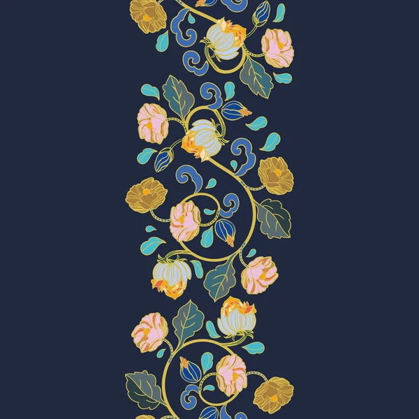 Borde floral estilo intarsia real. — Vector de stock