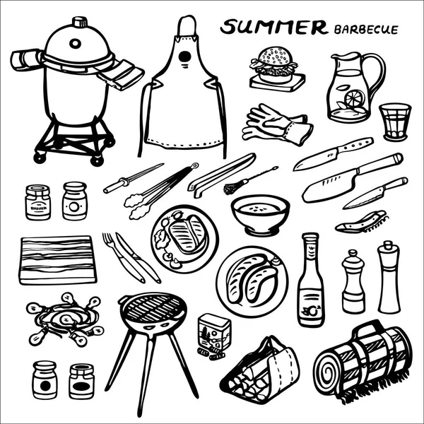 Yaz Barbekü Bahçesi partisi. Vektör İllüstrasyon Ayarları. 