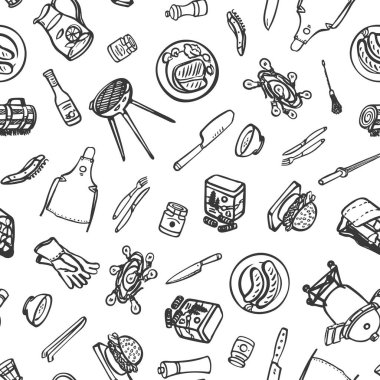 Yaz Barbekü Bahçesi Partisi. Kusursuz Vektör Tekrarlama Arkaplanı.