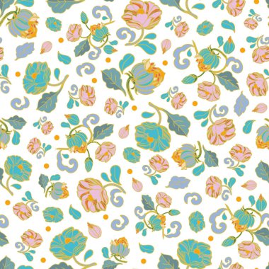 Çin Şık Şatafatlı Şakayık Şablonu. Kusursuz Vektör Arkaplanı.