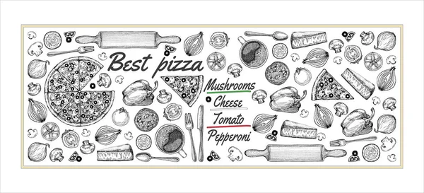 Vektorpizzaschneiden Handgezeichnete Pizza Illustration Ideal Für Speisekarte Plakat Oder Etikett — Stockvektor