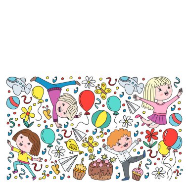 Çocukluk teması üzerine el stili ile boyanmış. Çocuk tasarımı için vektör illüstrasyonu.