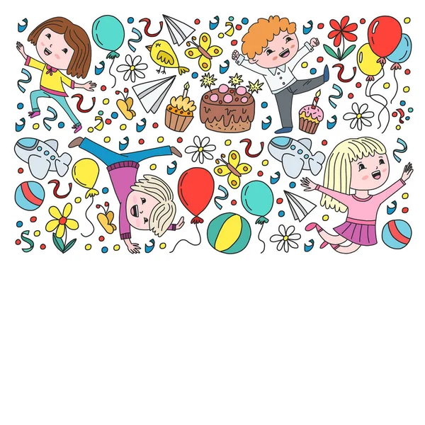 Painted by hand style pattern on the theme of childhood. Vector illustration for children design. — Stock Vector