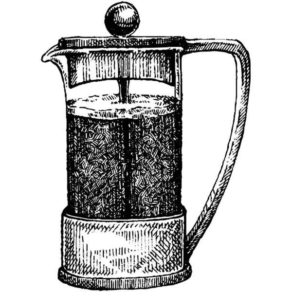 손으로 그린 빈티지검은 커피 테마 삽화들은 흰색 배경에 분리되어 있다. RGB EPS 10 벡터 요소 설정. — 스톡 벡터
