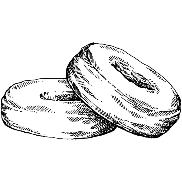 Handgetekende vectorillustratie - Set smakelijke donuts. Een schets. Zoete desserts. — Stockvector