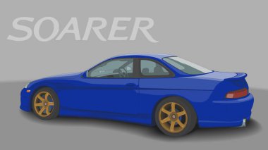 Gri arka planda Japon çizgi filmi akort edilmiş araba. Yan görünüş. Vektör çizimi. Motorsporu