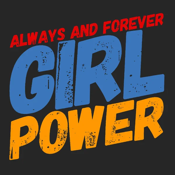 Girl power teks, slogan feminisme. Prasasti hitam untuk t shirt, poster dan seni dinding. Tanda feminis tulisan tangan dengan tinta dan kuas. pada latar belakang hitam. - Stok Vektor